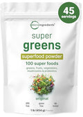 Micro Ingredients Super Greens Powder 1Lb 100 Superfood Blend With Daily Greens Probiotics Fruits Vegetables & Mushrooms Source Of Vegan Protein & Enzymes Non-Gmo Gluten-Free No Additives