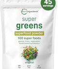 Micro Ingredients Super Greens Powder 1Lb 100 Superfood Blend With Daily Greens Probiotics Fruits Vegetables & Mushrooms Source Of Vegan Protein & Enzymes Non-Gmo Gluten-Free No Additives
