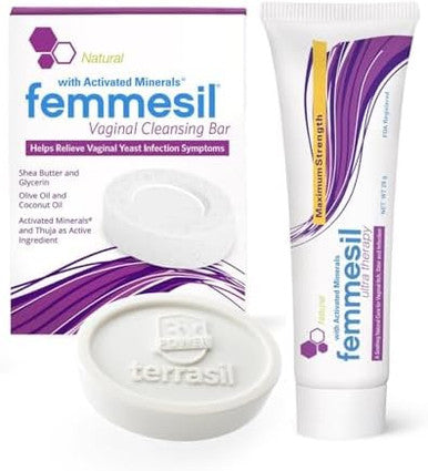 Femmesil Cream, Vaginal Yeast Infection Treatment For Women + Vaginal Soap Bar 2-Product Kit, Natural Antifungal Cream To Relieve Feminine Itch & Irritation (1Oz Tube & 75G Soap)