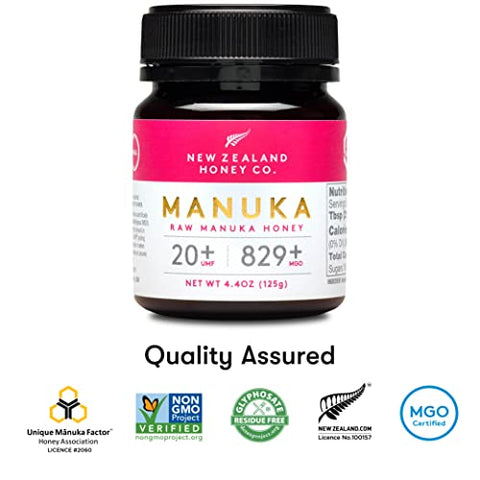 New Zealand Honey Co. Raw Manuka Honey UMF 20+ | MGO 829+ 4.4oz, UMF Certified & Bamboo Spoon 12cm