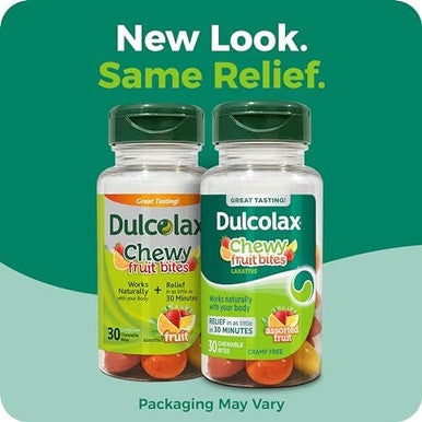 Dulcolax Saline Laxative Chewy Fruit Bites Fast Acting Laxative & Gentle Constipation Relief Assorted Fruit Flavor Magnesium Hydroxide 600 Mg 30 Count