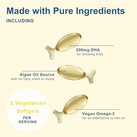 Micro Ingredients Kids Omega-3 Fish Oil 240 Veggie Softgels Vegan Omega 3 With 200Mg Dha Lemon Flavored Fish Oil Alternative From Algae Oil No Fishy Smell Or Aftertaste