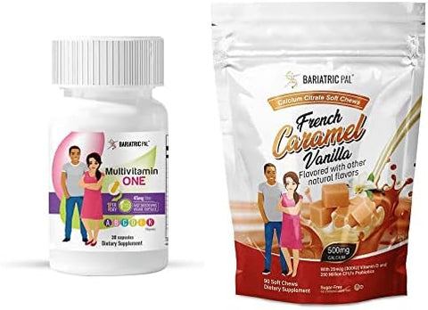 Bariatricpal Duodenal Switch Complete 30Day Supply Vitamin Pack (Capsule With 45Mg Iron Calcium Citrate Soft Chews With Probiotics French Caramel Vanilla)