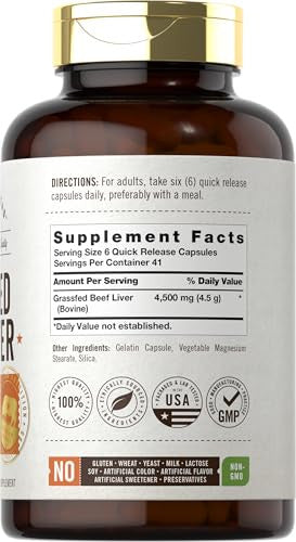 Carlyle Grass Fed Beef Liver Capsules 250 Count 4500Mg