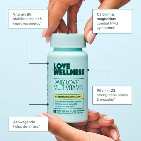 Love Wellness Daily Love Multivitamin For Women Supports Energy Cortisol Immune Health Stress Relief & Pms Complete With Vitamin D C Iron Calcium Zinc & Biotin Magnesium 60 Count