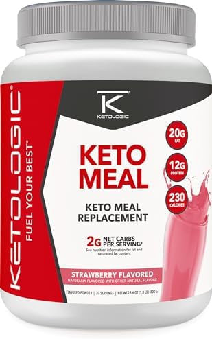 Ketologic Keto Meal Shake Powder For Optimal Results + Mct Oil + Grassfed Whey Perfectly Formulated Macros For Ketosis 20 Servings Chocolate