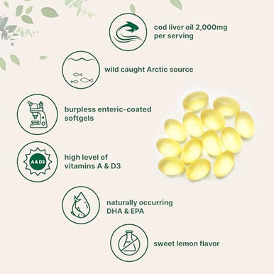 Micro Ingredients Cod Liver Oil 2000Mg Per Serving 360 Softgels Burpless Lemon Flavored Rich In Omega 3 Vitamins A & D3 Epa Dha Wild Caught Arctic Deep Sea Fish Heart Brain & Immune Supplement