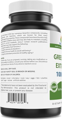 Brieofood Green Tea Extract 1000 Mg Per Serving (Min 50% Polyphenols) - 250 Capsules - 3Rd Party Lab Tested For Purity & Quality