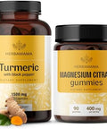 Herbamama Turmeric And Magnesium Kit - Bundle Of 1500Mg Turmeric Curcumin Capsules & Magnesium Citrate Gummies - Vegan Non Gmo - 2 Pack