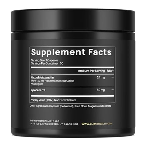 Terra Elmnt Astaxanthin 24Mg Lycopene 50Mg Clinical Strength Carotenoids Skin Supplement W. 100 Natural From Microalgae - Best Astaxanthin Supplements For Skin Health & Pigmentation - Astaxantina