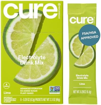 Cure Hydration Plantbased Electrolyte Drink Mix No Added Sugar Dehydration Relief Coconut Water Powder Fsahsa Eligible Nongmo Vegan 8 Packets " Tropical Punch