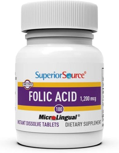 Superior Source Folic Acid Vitamin B9 1200 Mcg Microlingual Instant Dissolve Tablets Under Tongue Melts, 100 Count