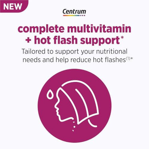 Centrum Complete Multivitamin Supplement + Hot Flash Support Menopause Support Tablets with Clinically Studied geniVida 30 Count