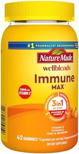 Nature Made Wellblends Immunemax Gummies, Vitamin C 1000Mg + Zinc, Selenium, & Vitamin D3 5000 Iu, Immune Support Supplement, 42 Gummies