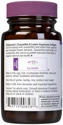 Bluebonnet Nutrition Zeaxanthin Plus Lutein Softgel & From Marigold And Paprika Eye Health & Blue Light Exposure Gluten Soy & Milk White 30 Count