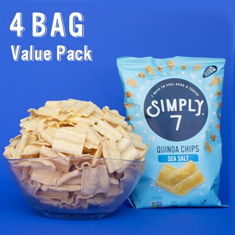 Simply 7 Quinoa Chips Sea Salt 3.5oz (Pack of 4) GlutenFree Vegan Snack PlantBased Crunchy Chips NonGMO Low Calorie NutFree Healthy Vegetable Snack Alternative