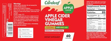 Careleaf Apple Cider Vinegar Gummies Metabolism Gummy With 1000Mg Avc & Vitamin B6 Vitamin B12 Acv Gummies For Metabolism Digestion Detox Gut & Immune Health 60 Counts