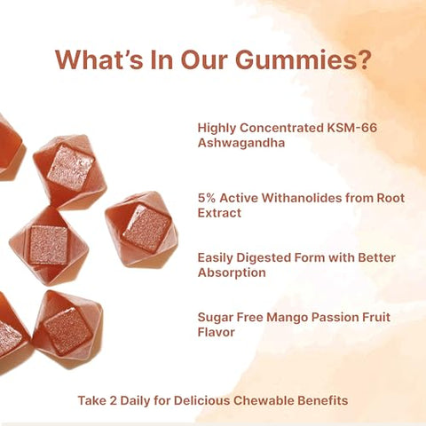 Micro Ingredients Ksm-66 Ashwagandha Gummies 120 Count Sugar Free Mango Passion Fruit Flavor Potent Root Extract Stress Relaxation & Sleep Support Non-Gmo