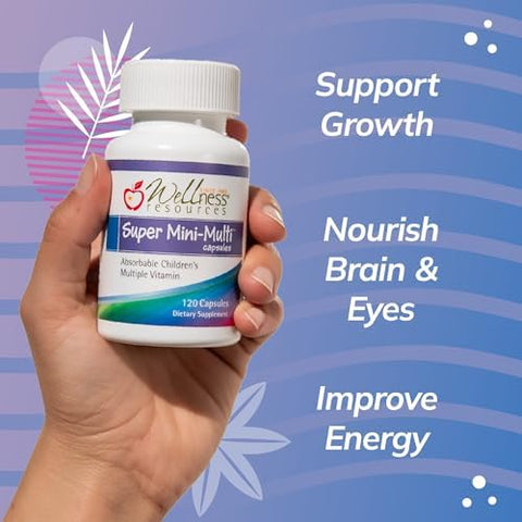 Super MiniMulti Children's Multivitamin Swallowable Capsules with Methyl Folate Methyl B12 and Coenzyme B Vitamins for Growth Focus Brain Health (120 Capsules)