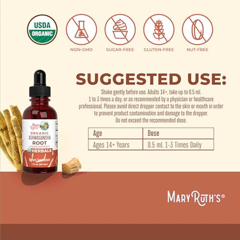 Maryruth'S Maryruth Organics Ashwagandha Root Usda Organic Ashwagandha Liquid Drops Stress Relief Natural Calm Relaxation And Mood Support Supplement Adaptogenic Nervine Vegan Non-Gmo 60 Servings