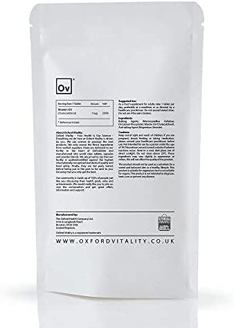 Vitamin D3 Tablets | 400 iu Supplement for Immune & Bone Health | Oxford Vitality (365)