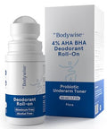 Be Bodywise Deodorant Roll On. Aluminum Alcohol . With Aha Bha Lactic Acid Mandelic Acid. Prevents Odor Reduces Pigmentation. Probiotic Toner For Women. Floral Scent. 1.7 Oz