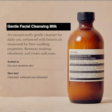 Aesop Gentle Facial Cleansing Milk | Hydrating Face Cleanser For Dry & Sensitive Skin | Non-Foaming Makeup Remover With Glycerin Vitamin E & Grape Seed Oil | 200 Ml / 6.7 Oz