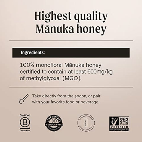 Manukora Raw Manuka Honey, MGO 50+, 200+ and 600+ New Zealand Honey, Non-GMO, Traceable from Hive to Hand, Daily Wellness and Immune Support - 250g (8.82 Oz)