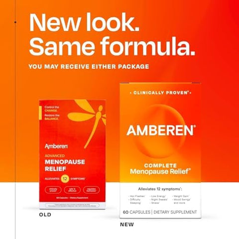 Amberen Menopause Supplement For Women 120 Capsules Clinically Proven Helps Support Hormone Balance Helps Relieve 12 Menopause Symptoms: Hot Flashes Night Sweats Mood Swings And More