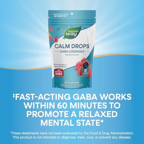 NatureS Way Calm Drops Works Quickly To Help Ease Stress (1) FastActing Gaba Individually Wrapped Lozenges Raspberry Flavored 30 Lozenges
