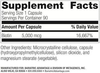 Bariatric Advantage Biotin 5000 Mcg For Bariatric Surgery Patients Easydigest Mini Capsules Biotin Supplement Hair Skin & Nails Support 90 Count