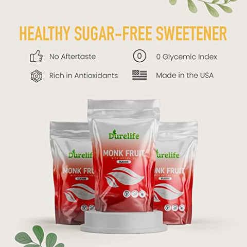 Durelife Monk Fruit Sweetener, Classic - White Sugar Substitute, Keto Diet Friendly, 1:1 Sugar Replacement, Zero Calorie, Classic White - 1 lb pack of 3 (Packaging May Vary)