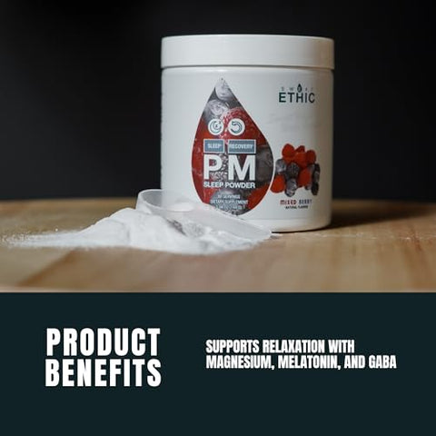 Sweat Ethic Pm Sleep Powder Naturally Flavored Bedtime Drink With Magnesium Melatonin Gaba And Chromax Natural Sleep & Relaxation Support For Men & Women Mixed Berry Flavor 60 Servings