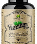 Herbalicious Spirulina Capsules-Natural Daily Superfood Supplement-Blue Green Algae Extract with B Vitamins Iron Amino Acid&Antioxidants to Support Immune System Function Total Body Cleanse 100pcs