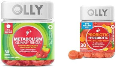 Olly Metabolism Gummy Rings Apple Cider Vinegar Vitamin B12 Chromium & Probiotic + Prebiotic Gummy Digestive Support And Gut Health 500 Million Cfus Fiber