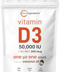 Micro Ingredients Vitamin D3 50000 Iu K2 Mk-7 200 Mcg 240 Softgels Virgin Coconut Oil 2-In-1 Support Easy To Swallow Non-Gmo
