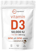 Micro Ingredients Vitamin D3 50000 Iu K2 Mk-7 200 Mcg 240 Softgels Virgin Coconut Oil 2-In-1 Support Easy To Swallow Non-Gmo