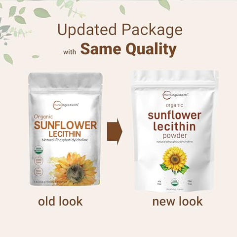 Micro Ingredients Organic Sunflower Lecithin Powder 1 Pound Sustainable Farmed Cold Pressed Rich In Phosphatidyl Choline And Protein Making Liposomal Vitamin C Lactation Supplement Non-Gmo
