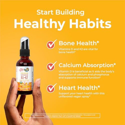 MaryRuth's Organic D3 + K2 Spray for Adults and Kids for Bone Health Vitamin D3 as Cholecalciferol Vitamin K2 Immunity Mineral Absorption Heart Health Vegan NonGMO Gluten Free 1 Fl Oz