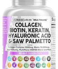 Clean Nutraceuticals Collagen Pills 1000Mg Biotin 10000Mcg Keratin Saw Palmetto Hyaluronic Acid - Hair Skin & Nails Vitamins & Dht Blocker With Vitamin E Folic Acid Pumpkin Seed Msm - 90 Count