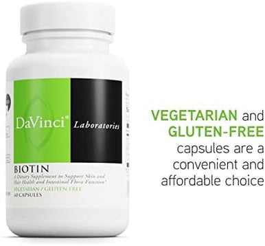 Davinci Labs Biotin Supports Skin & Hair Health Intestinal Flora Function Dietary Supplement With Vitamin C & Calcium As Ca Carbonate Vegetarian Gluten 60 Capsules