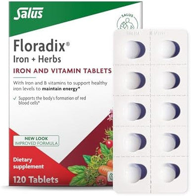 Floradix Iron Tablets Iron Supplement With Folic Acid Vitamin C & More Energy Support Vegetarian Gluten 120 Tablets