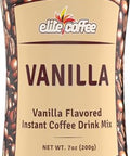Elite Instant Coffee Vanilla Flavored Drink Mix 7oz | Gluten Free, Resealable Tin Bottle