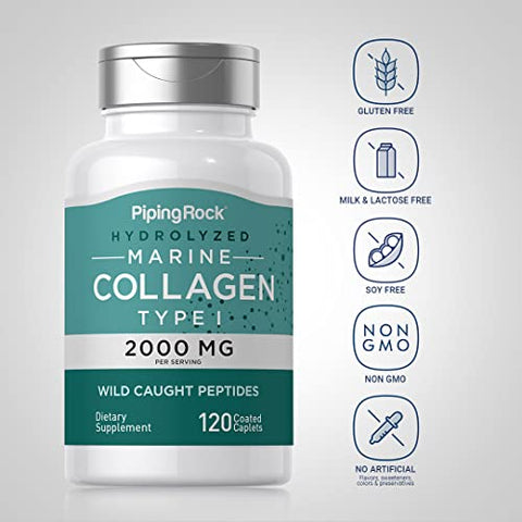 Piping Rock Marine Collagen Peptides Pills 2000Mg 120 Caplets Wild Caught Type 1 Supplement For Women And Men Non-Gmo Gluten Free