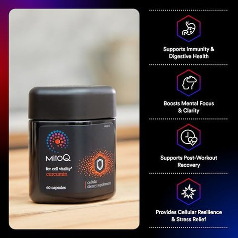 Mitoq Curcumin Advanced Coq10 Antioxidant - Contains Mitoquinol Mesylate & Super Bioavailable Longvida Curcumin Turmeric - Supports Immunity Digestive Health & Cell Vitality (60 Capsules)