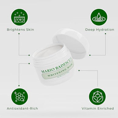 Mario Badescu Kojic Acid Whitening Mask - Illuminating Face Mask For Brightening Hydration & Discoloration - With Grapeseed Oil Beeswax & Vitamin E For Smoother Radiant Skin 2 Oz