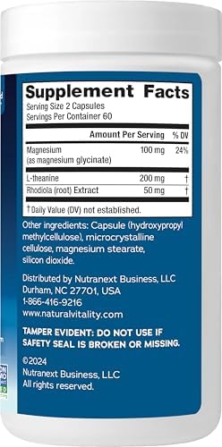 Natural Vitality Calm Mood and Stress Relief Capsules Magnesium Glycinate Supplement 120 Caps