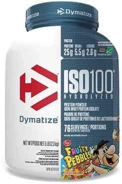 Dymatize Iso100 Hydrolyzed Fruity Pebbles Protein Powder Bundle 25G Protein 5.5G Bcaas 5 Pound + 20 Servings