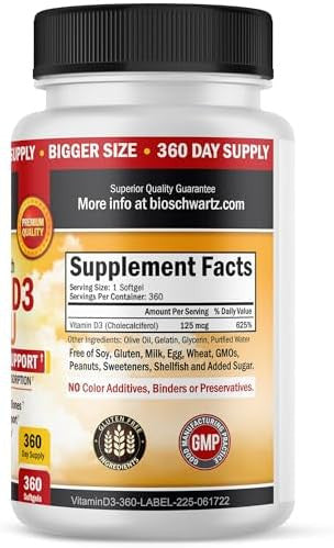 Bioschwartz High Strength Vitamin D3 5000 Iu 125 Mcg (1 Year Supply) Plus 1000Mg Citrus Bergamot Supplement (1 Month Supply)