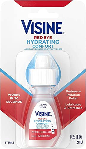 Visine Red Eye Hydrating Comfort Redness Relief And Lubricant Eye Drops To Help Moisturize And Relieve Red Eyes Due To Minor Eye Irritations Fast .28Oz